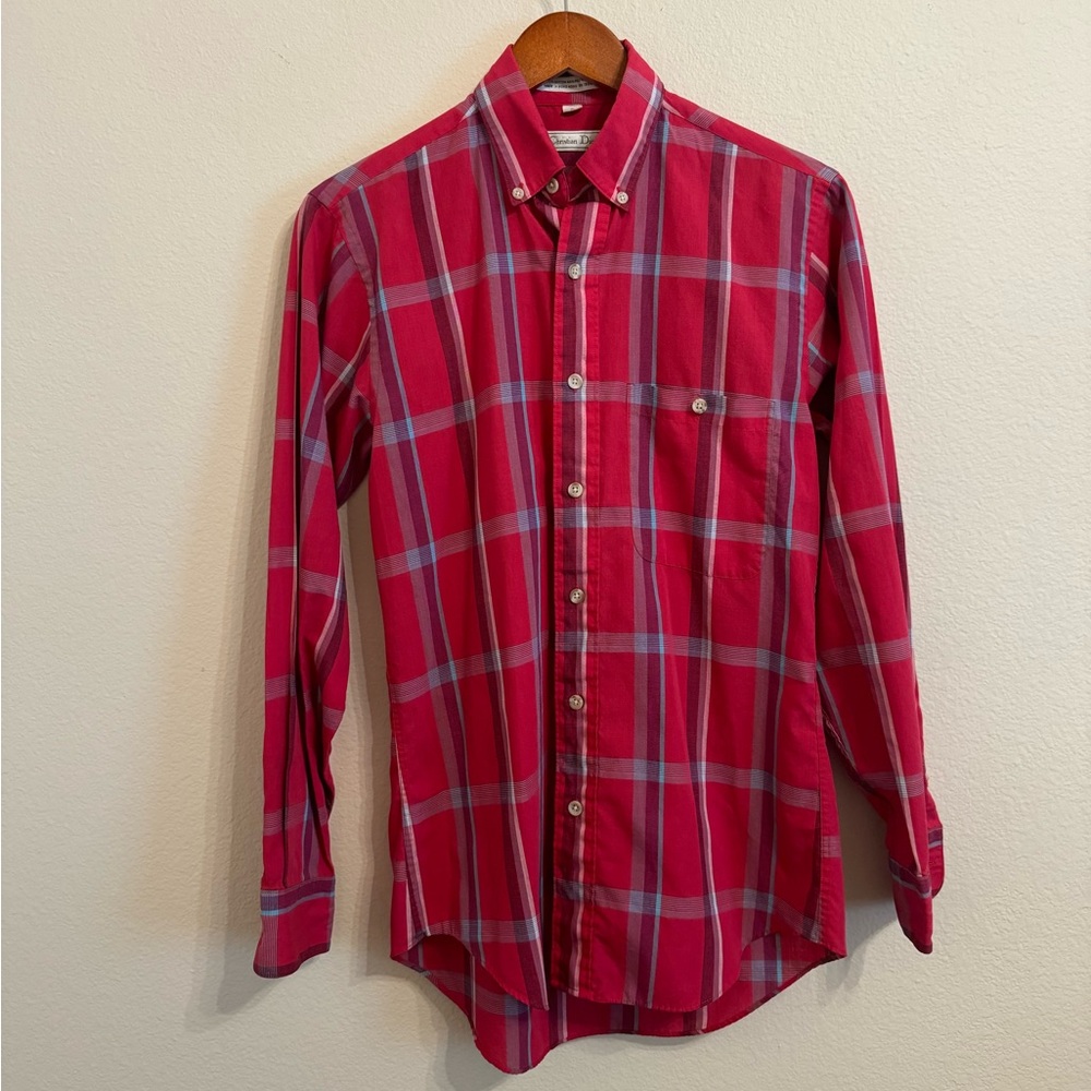 Christian Dior Men’s Vintage Button Up Shirt Red Plaid Long Sleeve Small